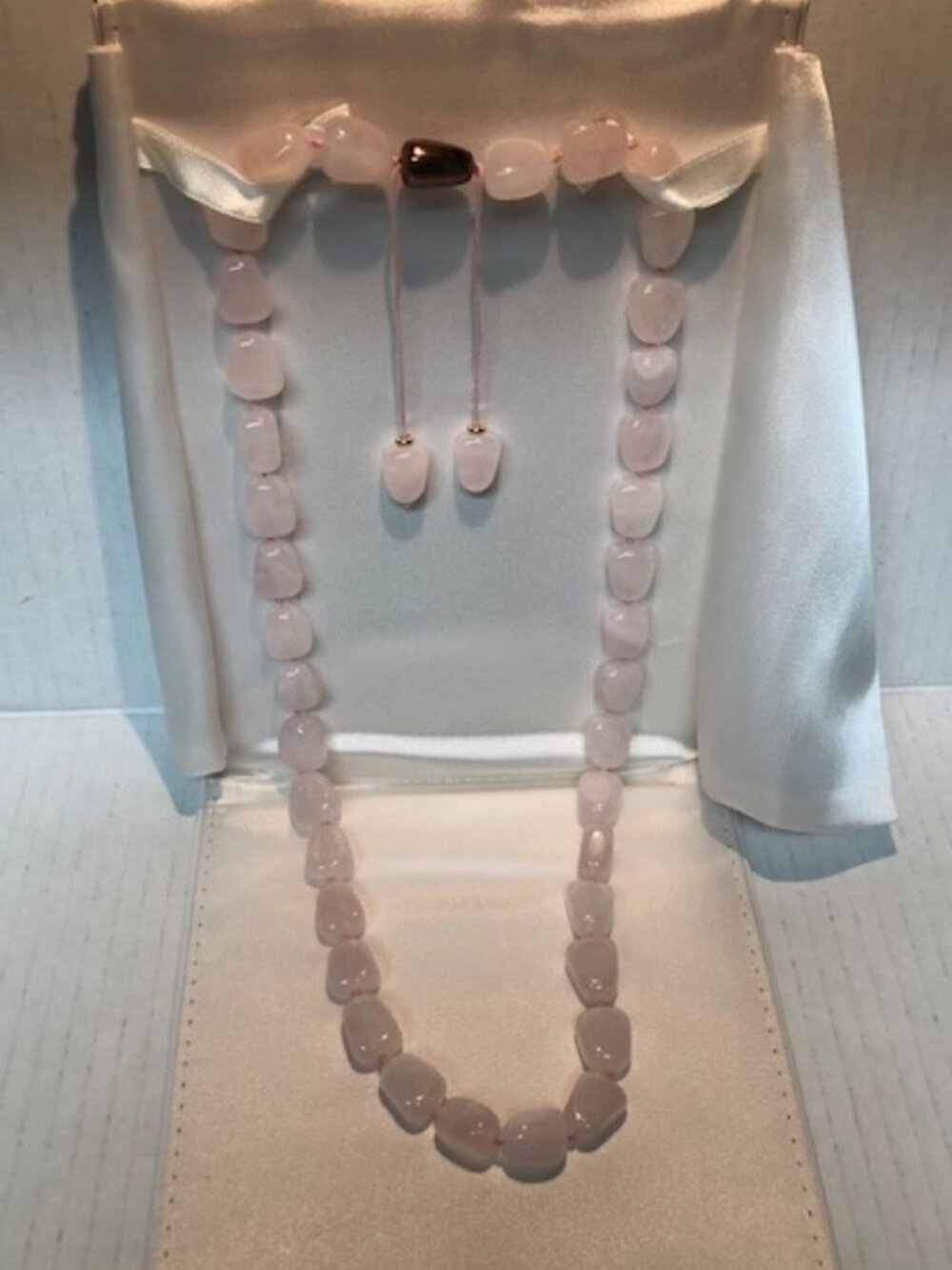 Lola Rose pink rose quartz 25" to 30" long nuggets necklace